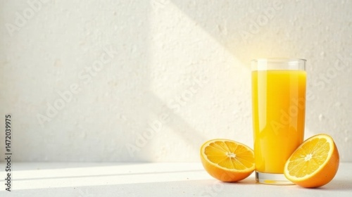 Wallpaper Mural Refreshing Glass of Orange Juice with Sliced Oranges on a Brightly Lit Surface Torontodigital.ca