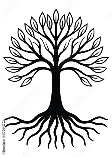 Dark Tree Roots Icon on White Background