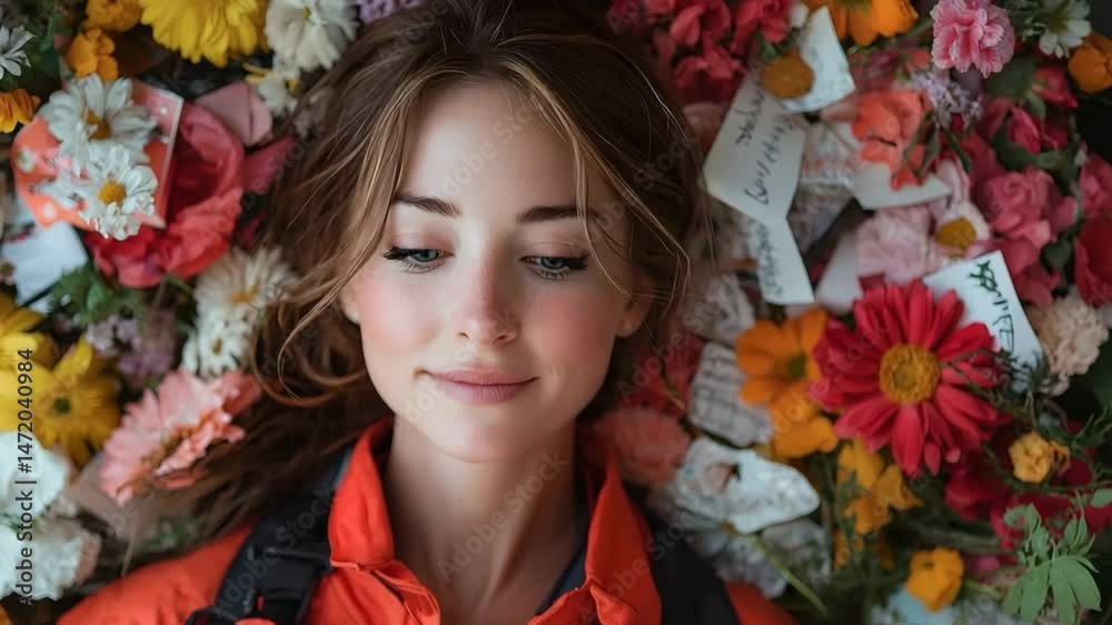 Paramedic Portrait Surrounded by Flowers and Gratitude Paramedic Portrait Surrounded by Flowers and Gratitude