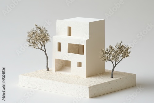 Minimalist architectural model of a two-story house