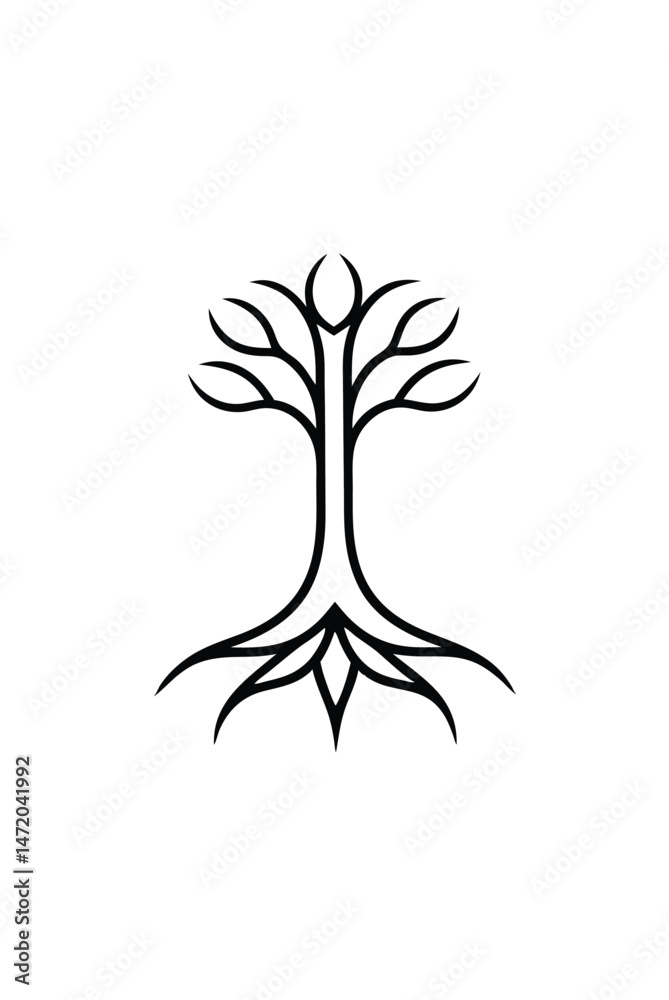 Obraz premium Minimal Tree Roots Icon on White Background