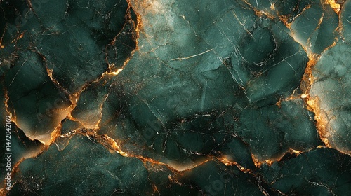 Abstract green and gold marble texture showcases luxurious streaks across a polished surface