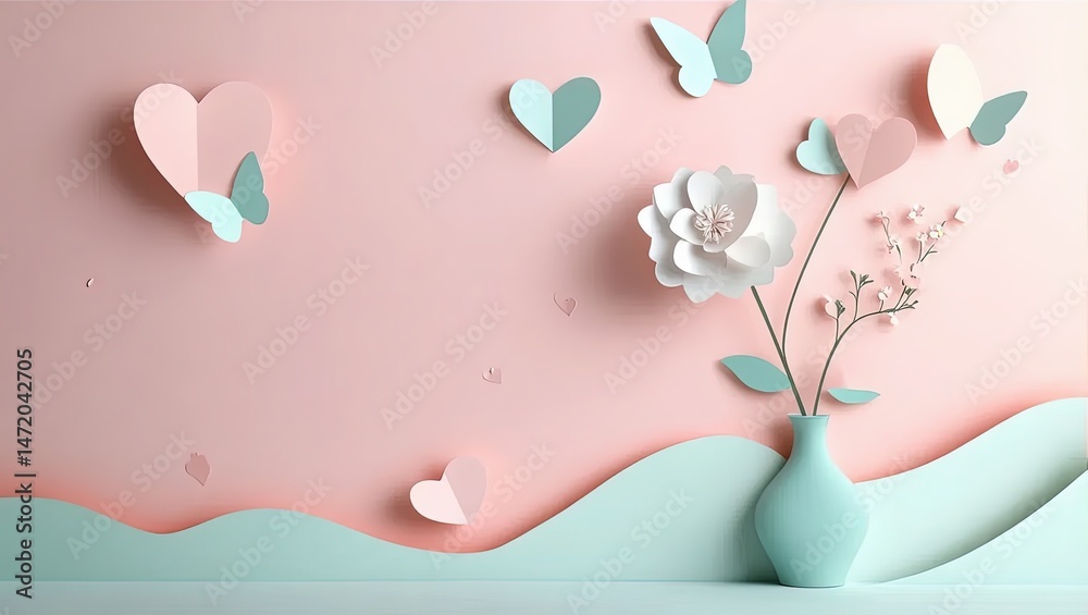 Paper Art with Heart Butterfly and Flower Paper Art with Heart Butterfly and Flower
