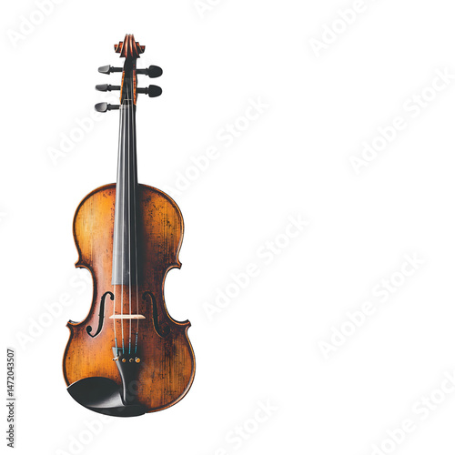 Classic Wooden Violin on White Background ,High-Resolution Instrument Photo