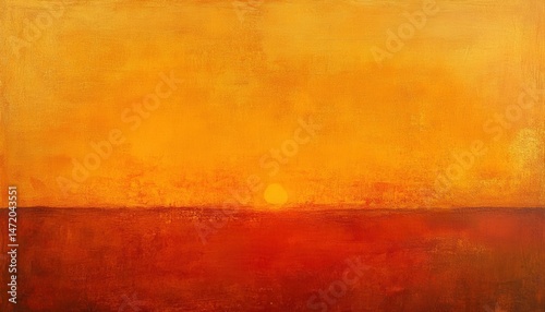 Warm Orange Sunset Sky Over the Ocean Horizon with Glowing Sun and Calm Waters in a Serene Coastal Seascape at Dusk