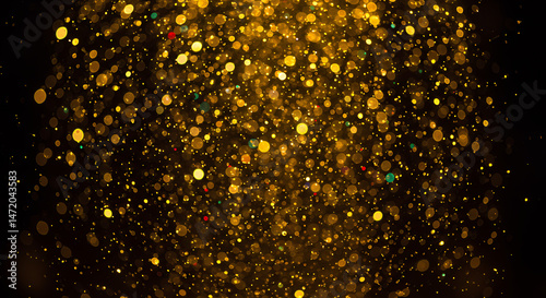 Golden Bokeh Dream: Sparkling Light Bursts on Black Background - Festive, Abstract, Glamorous & Magical Aesthetics