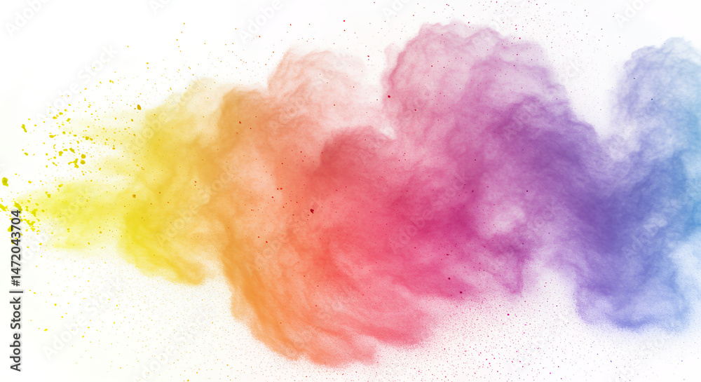 Fototapeta premium Rainbow Dust Cloud: Explosive Holi Colors, Abstract Art, Vibrant Powder Burst, Artistic Background, Texture, Paint Explosion