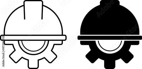 Worker Icons. Black and White Vector Illustration. Construction Helmet and Gear. Busy Man. Work Concept
