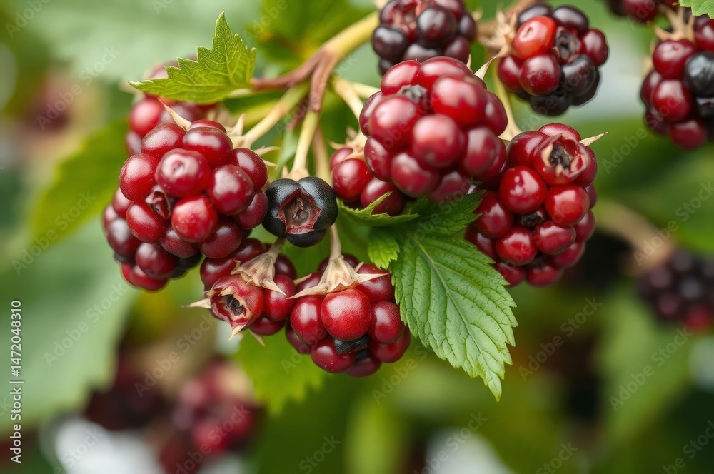 Ripe Loganberries on Vine Ripe Loganberries on Vine