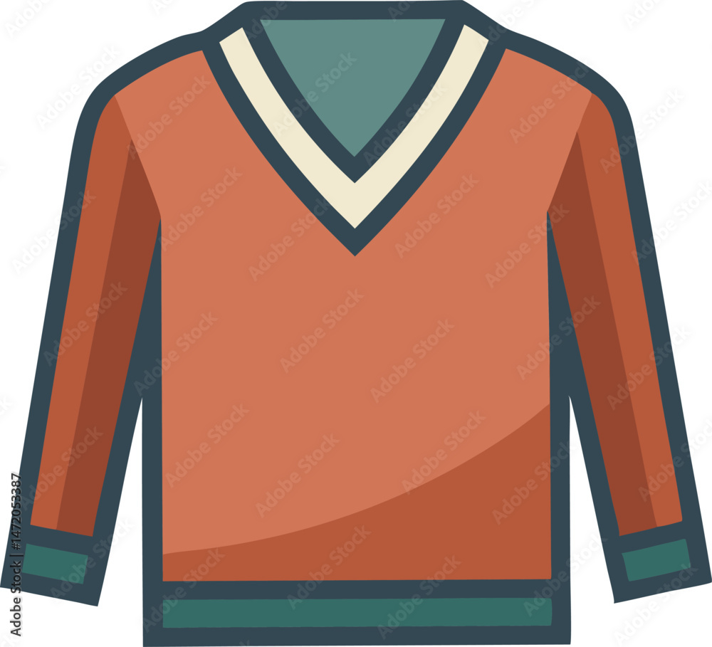 A detailed vector art illustration of a classic V-neck sweater, showcasing stylish design, clean lines, and vibrant, professional-quality colors. A detailed vector art illustration of a classic V-neck sweater, showcasing stylish design, clean lines, and vibrant, professional-quality colors.
