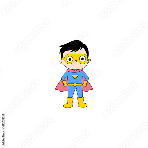 Cute Adorable Superhero Boy Character. Cartoon Style Illustration
