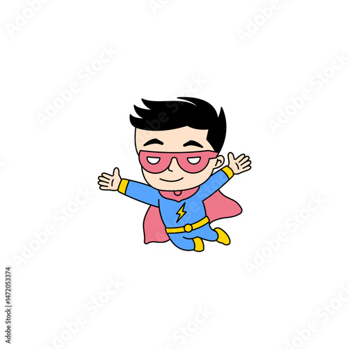 Cute Adorable Superhero Boy Character. Cartoon Style Illustration