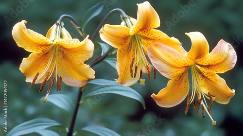 Stunning Trio of Orange Lilies Blooming in Garden