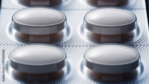 A close-up photograph of four oval-shaped pharmaceutical pills in a blister pack.