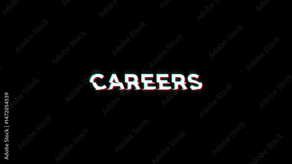careers glitch abstract text digital 3D cinematic title on black white background. glitch effect word video animation