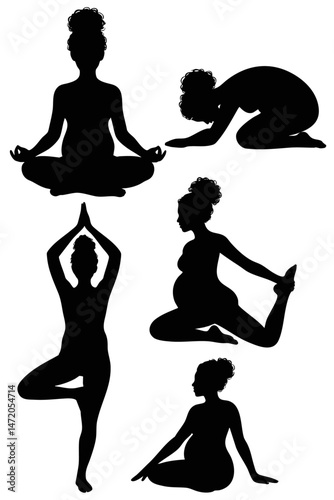 Pregnancy yoga set silhouettes