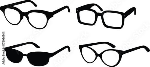 Stylish Eyeglasses Silhouette Vector Illustration - Black Outline of Modern Spectacles for Vision, Fashion, and Intellectual Concepts