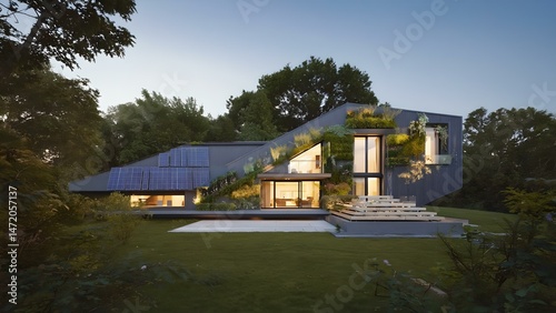 modern wood house with plants