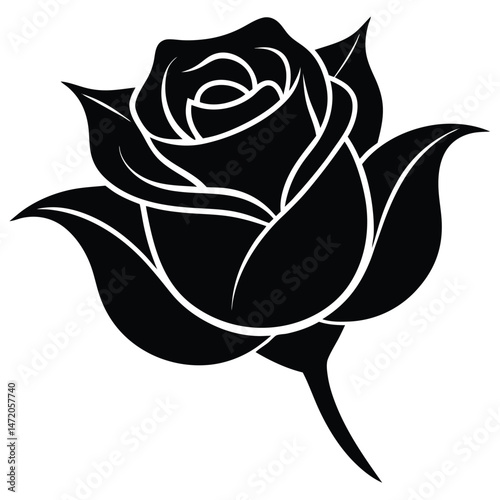 Elegant Black Silhouette Rose Illustration A Classic Floral Design
