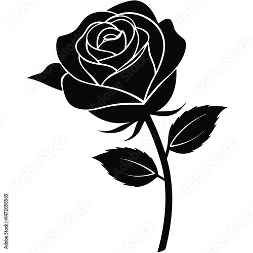 Elegant Black Rose Silhouette A Vector Illustration of a Single Rose
