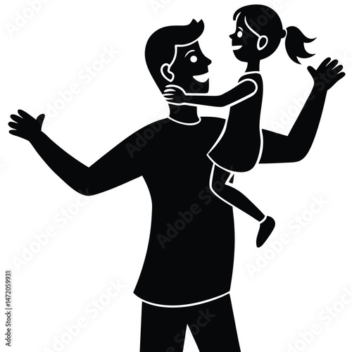 A Father's Love Happy Father and Daughter Silhouette Illustration
