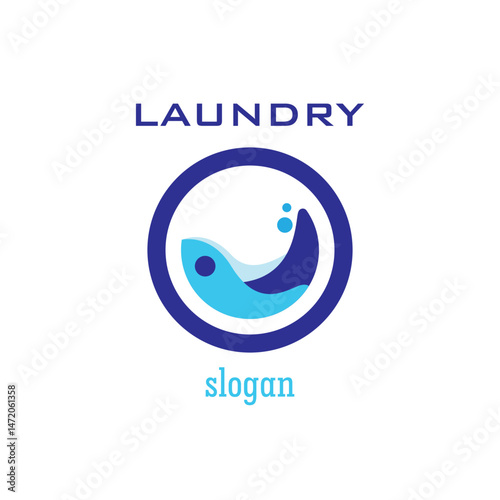 Laundry Logo Illustration. Blue colors, vector element, modern, urban, minimalist and professional branding, 
Washing machine cycling symbol.
