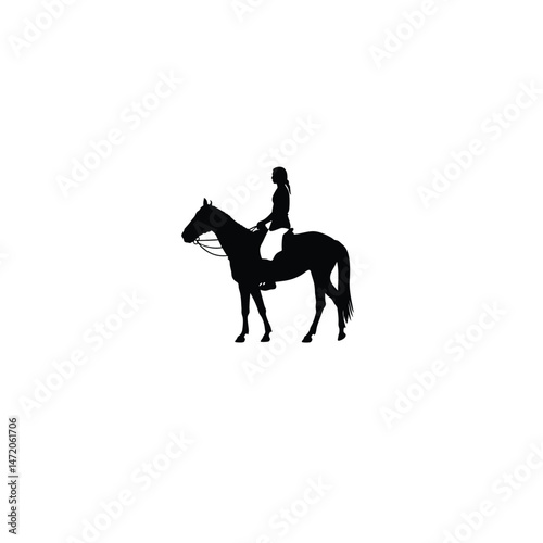 a lone Indian on a horse silhouette on white background