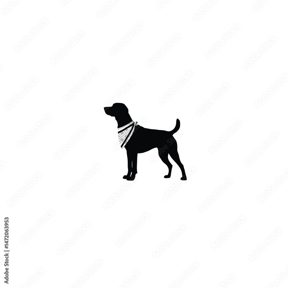 Dog in Bandana silhouette on white background Dog in Bandana silhouette on white background
