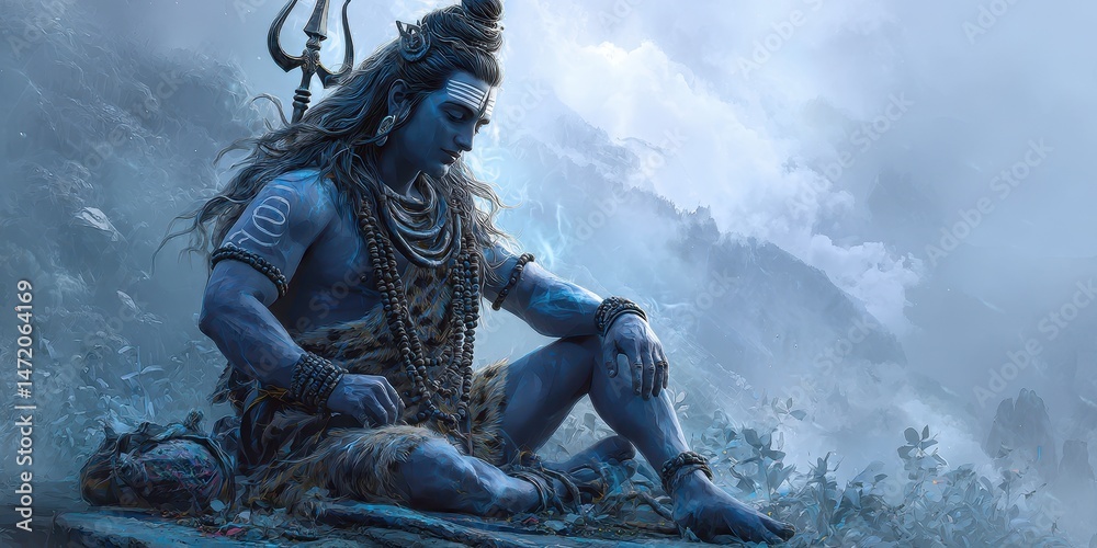 A meditative figure of a deity in a serene pose. A meditative figure of a deity in a serene pose.