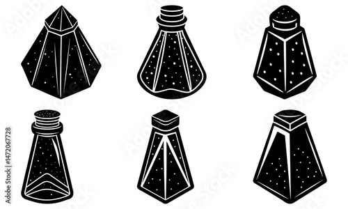 Silhouette illustration of six wrapped candies with different stripe patterns and tied ends design element