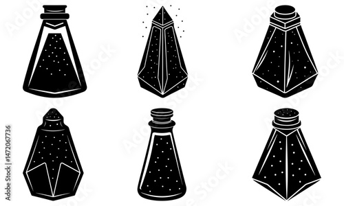 Illustration of six black and white striped wrapped candies scattered on a white background design element