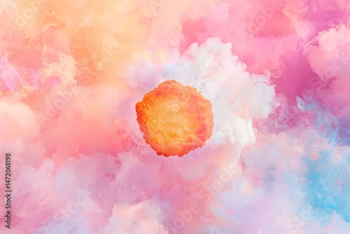 Floating Cookie in Pastel Clouds, Sweet treat in a dreamy, colorful sky