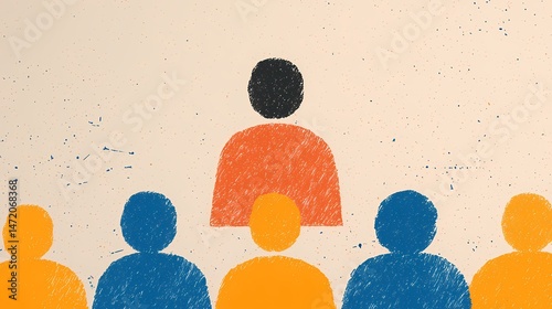 Leadership, Team, and Collaboration, Abstract illustration of a leader and team.
