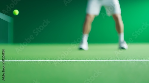 Tennis Serve Action Shot, Close up of tennis ball and player serving