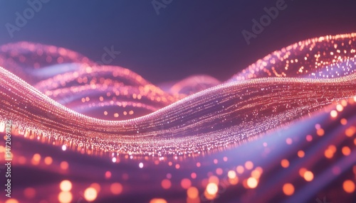 Abstract Glowing Orange Pink Waves with Particles Background