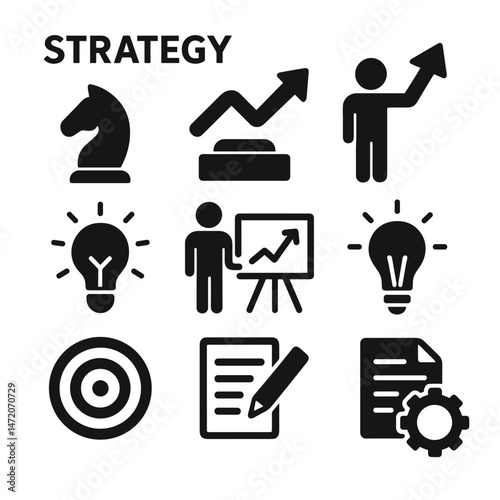 Business Strategy Icons, Planning, Growth, Management, Vector Illustration