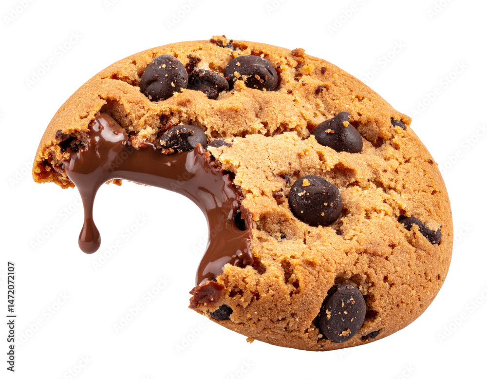 Delicious Chocolate Chip Cookie with Melted Chocolate Isolated on Transparent Background