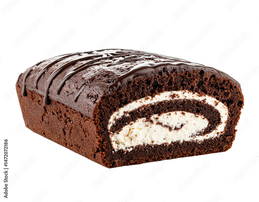 Delicious Chocolate Swiss Roll Cake Dessert with Cream Isolated on Transparent Background