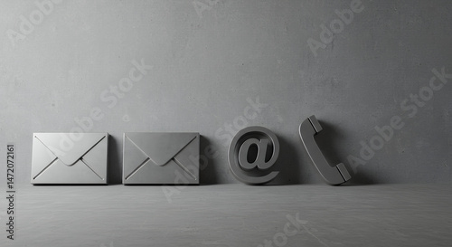 Contact Us: Email, Mail, & Phone - Reach Out Now! Silver Communication Icons on Concrete Background for Business, Service, & Support