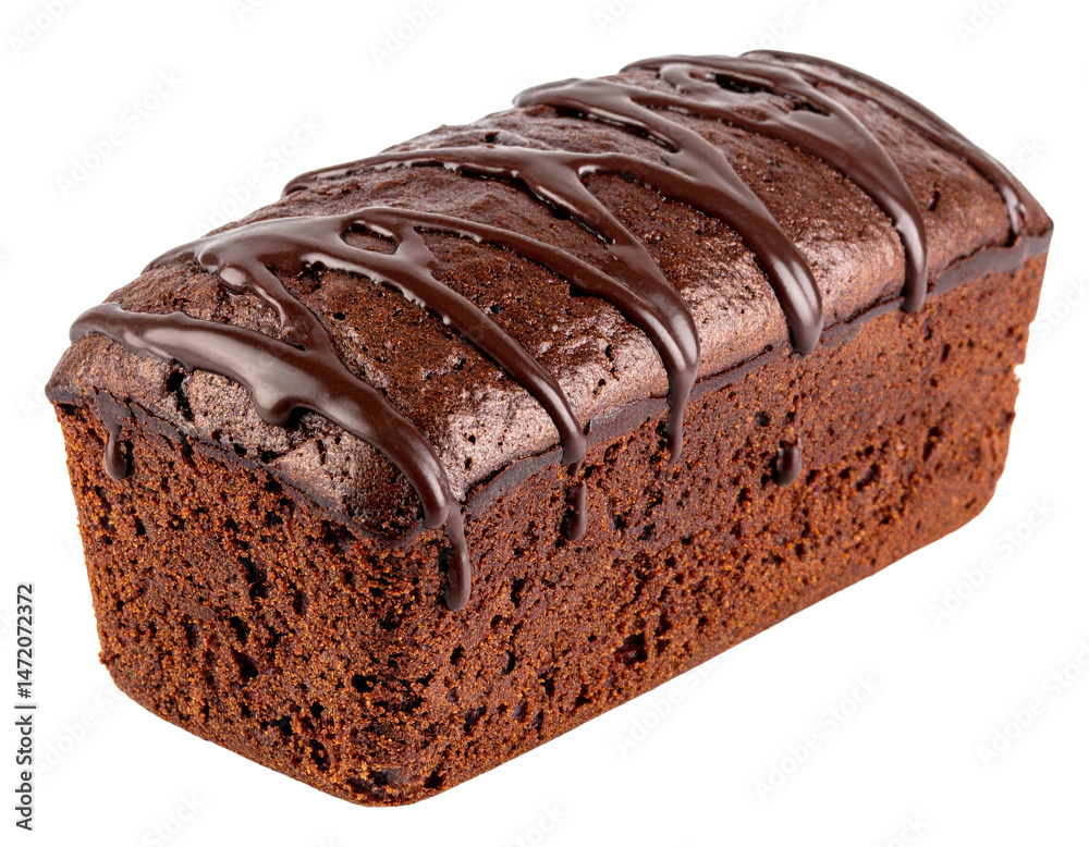 Delicious Chocolate Loaf Cake with Icing Drizzle Isolated Sweet Bakery Treat