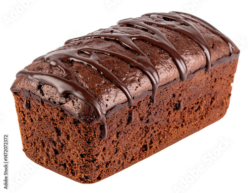 Obraz na płótnie Delicious Chocolate Loaf Cake with Icing Drizzle Isolated Sweet Bakery Treat w salonie