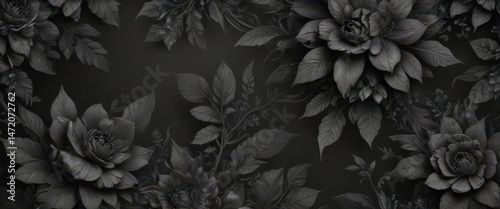 Intricate charcoal floral pattern, abstract botanical design, intricate, graphics