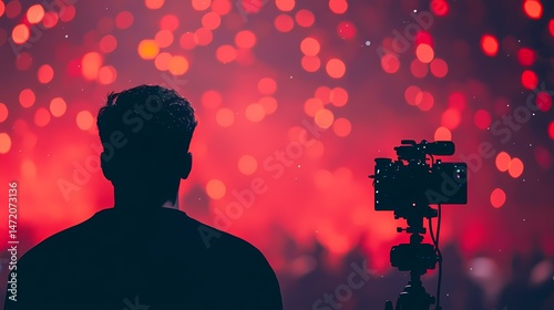 Videographer Filming Concert, Silhouette of cameraman recording a concert.