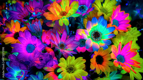 colorful bright bouquet of flowers in neon color