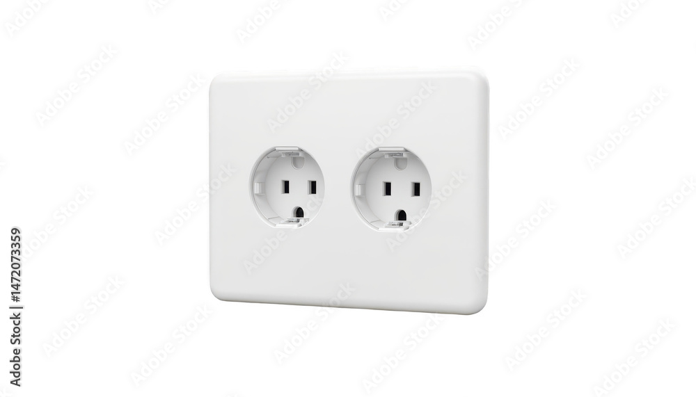 Closeup view of a standard white electrical outlet with dual receptacles for power plugs on clean wall Closeup view of a standard white electrical outlet with dual receptacles for power plugs on clean wall