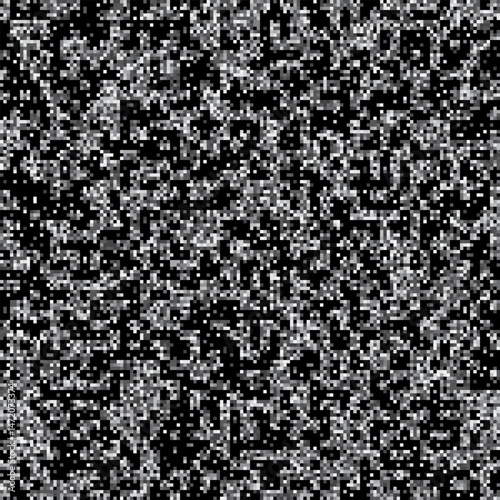 A chaotic black and white noise pattern, ideal for digital art or tech backgrounds with a gritty, modern aesthetic
