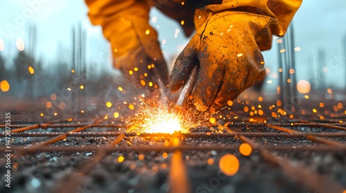 Welder at Work, Close up of a welder's hands working on metal.