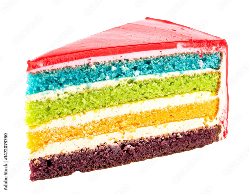 Isolated Rainbow Cake Slice Transparent Background Colorful Layered Dessert Sweet Treat