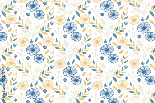 sketch seamless wrapping paper art, cotton flower textile pattern, fashion inspired outline design, pillow cover trendy texture, nature one line print, stylish modern fabric