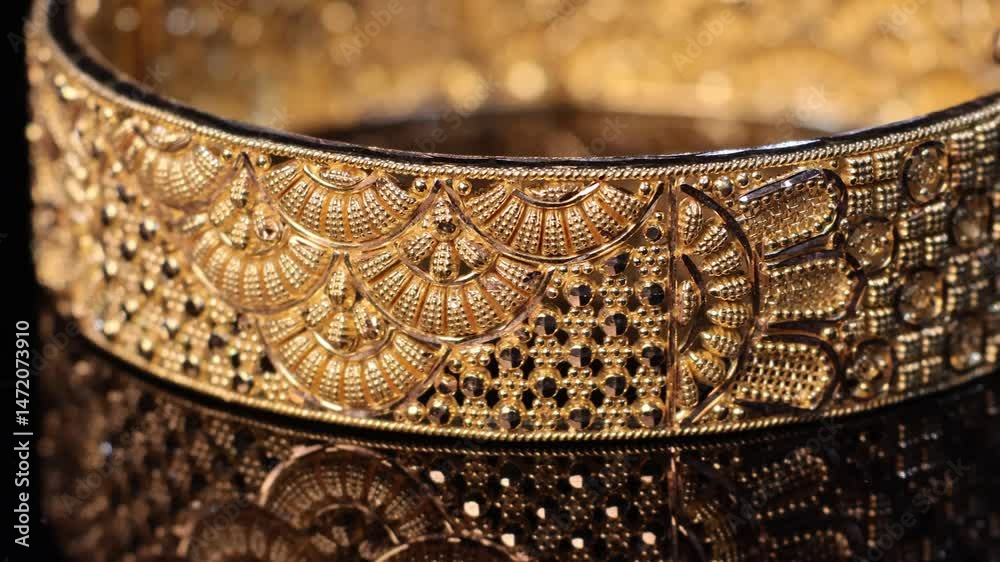 4k.Traditional Indian design gold bangle. Fancy designer antique golden Bangles also known as 